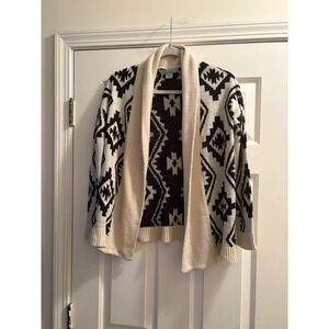 Flying Tomato Cardigan Black Cream Aztec Design Women's Medium Large